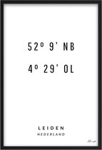 Poster Coördinaten Leiden A3 - 30 x 42 cm (Exclusief Lijst)