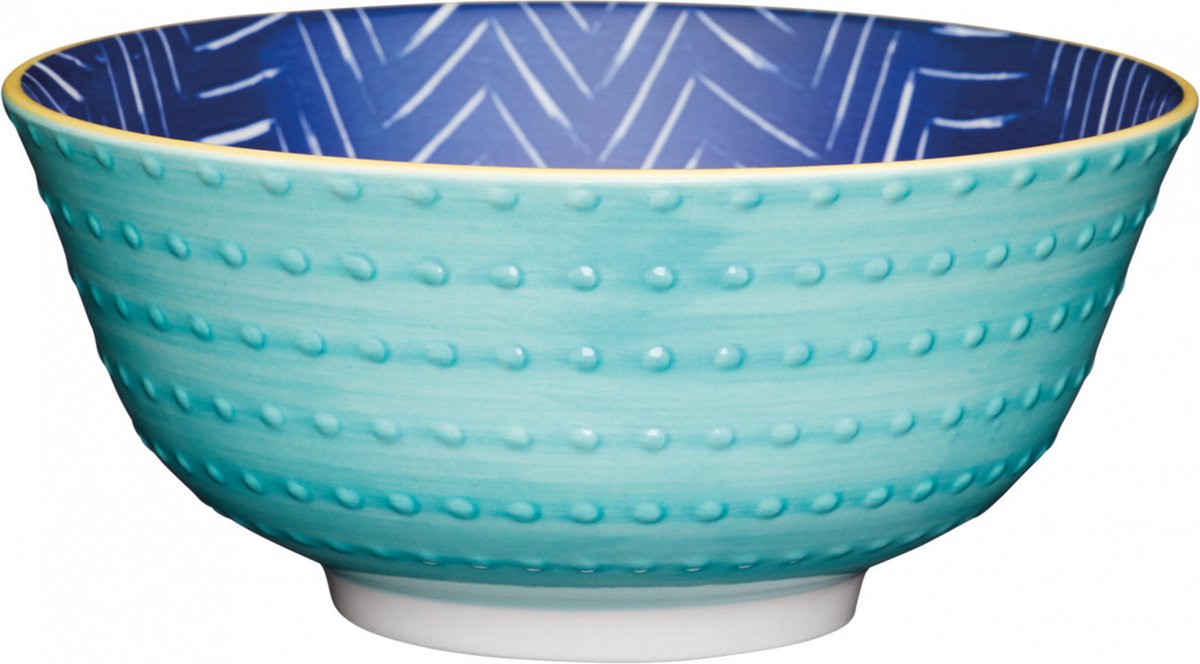 Kitchencraft Kom Contrasting Blue Chevron 15,7 Cm Keramiek Aqua