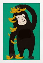 JUNIQE - Poster met houten lijst Gorilla Green -13x18 /Groen & Zwart