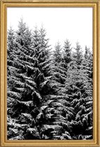 JUNIQE - Poster met houten lijst Besneeuwde kerstbomen -30x45 /Grijs &