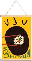 JUNIQE - Posterhanger Yum Sushi -20x30 /Geel & Zwart