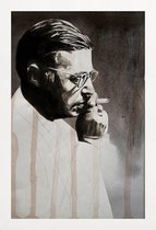 JUNIQE - Poster in houten lijst Jeanpaul Sartre -40x60 /Bruin & Grijs