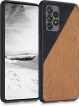 kwmobile hoesje voor Samsung Galaxy A52 / A52 5G / A52s 5G - Backcover in zwart / bruin -Smartphonehoesje - Twee Kleuren Hout design