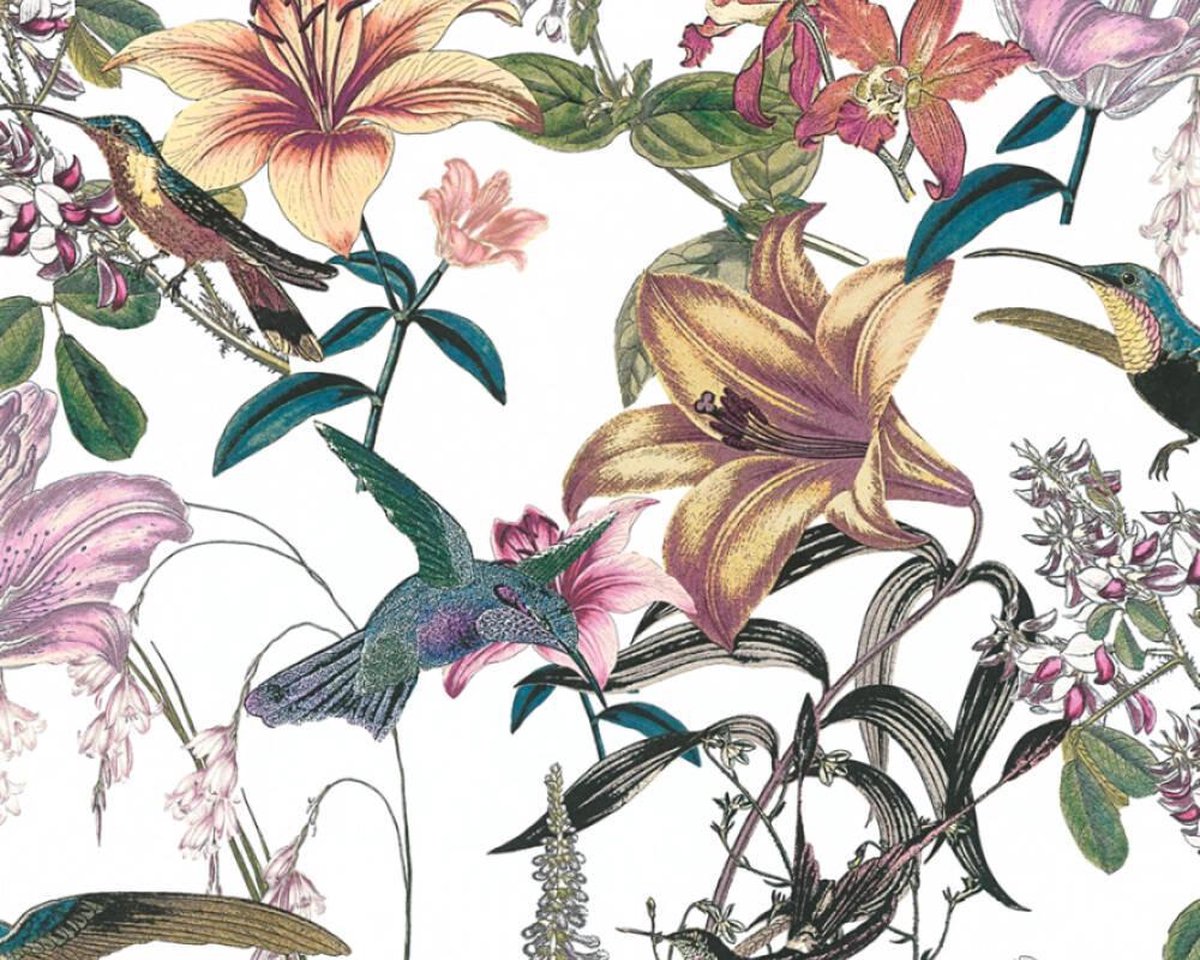 VOGELS EN BLOEMEN BEHANG | Botanisch & Dieren - meerkleurig bont - "Architects Paper" A.S. Création Jungle Chic
