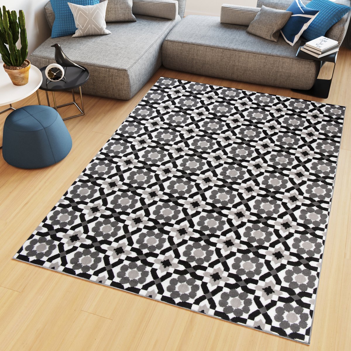 Tapiso Maya Vloerkleed Grijs Slaapkamer Gebloemd Tapijten Maat- 140x200