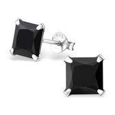 Aramat jewels ® - Oorbellen vierkant zirkonia 925 zilver zwart 7mm