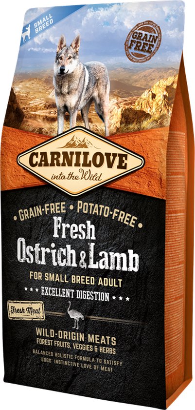 Carnilove Grain Free Fresh Ostrich & Lamb Adult Small Breed 6 kg - Hond