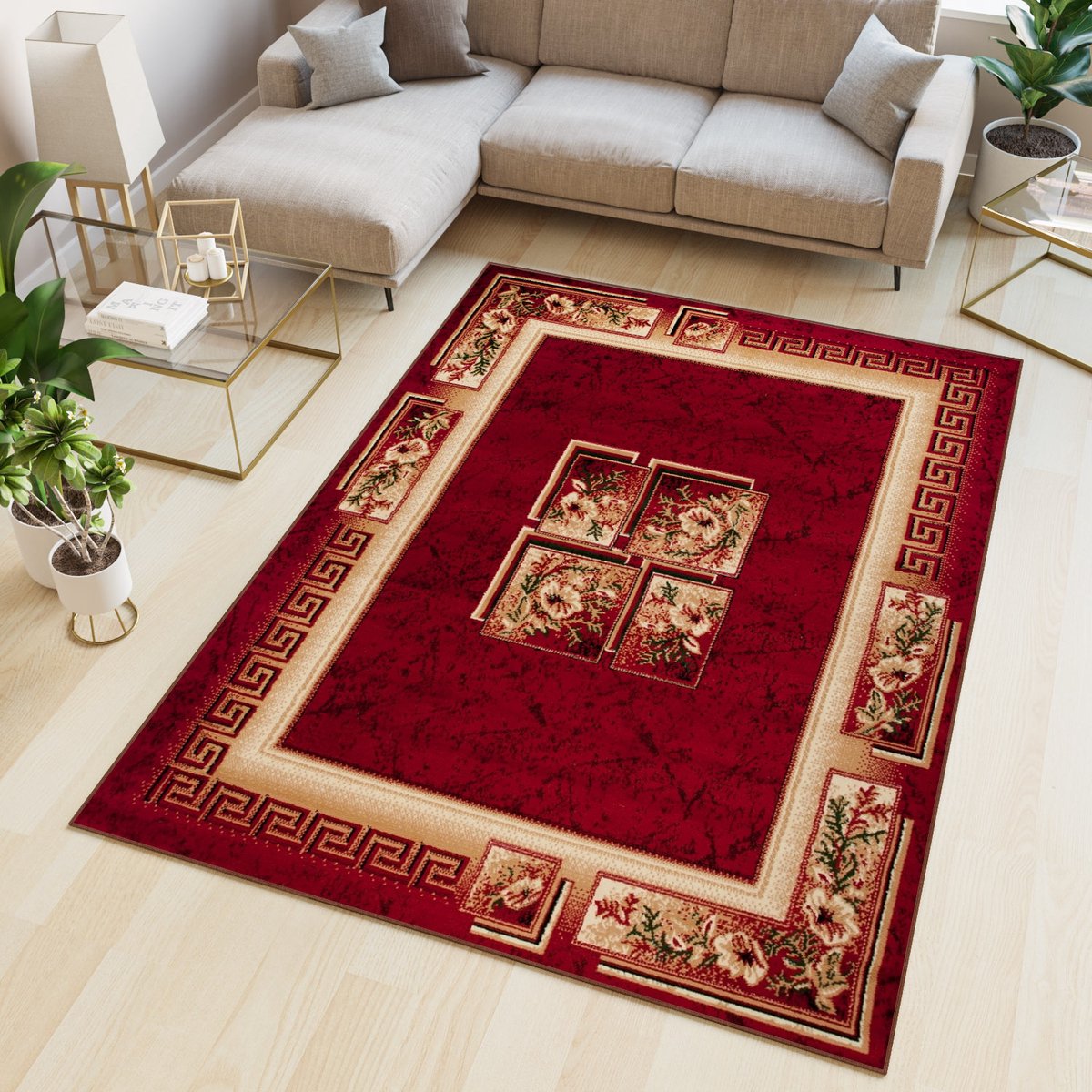 Tapiso Atlas PP Vloerkleed Rood Modern Woonkamer Tapijt Maat- 100x200