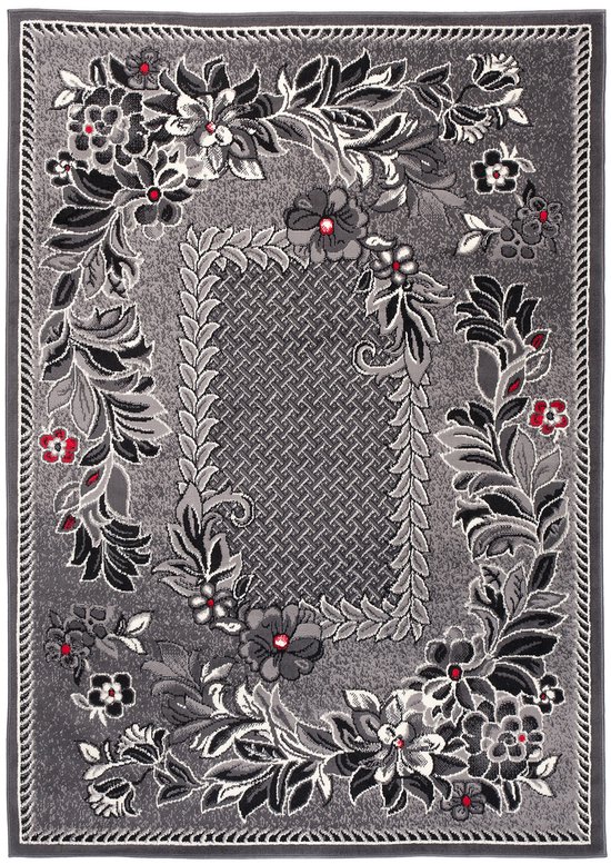 Tapiso Dream Tapis Salon Chambre Gris foncé Fleurs Design Trendy Classique Durable pratique Taille Tapis de haute qualité - 220 x 300 cm