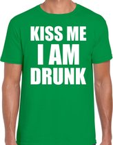 Fun t-shirt - kiss me I am drunk - groen - heren - Feest outfit / kleding / shirt S