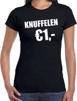 Fun t-shirt - knuffelen 1 euro - zwart - dames - Feest outfit / kleding / shirt S