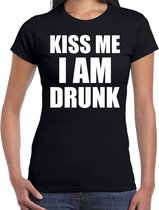 Fun t-shirt - kiss me I am drunk - zwart - dames - Feest outfit / kleding / shirt 2XL