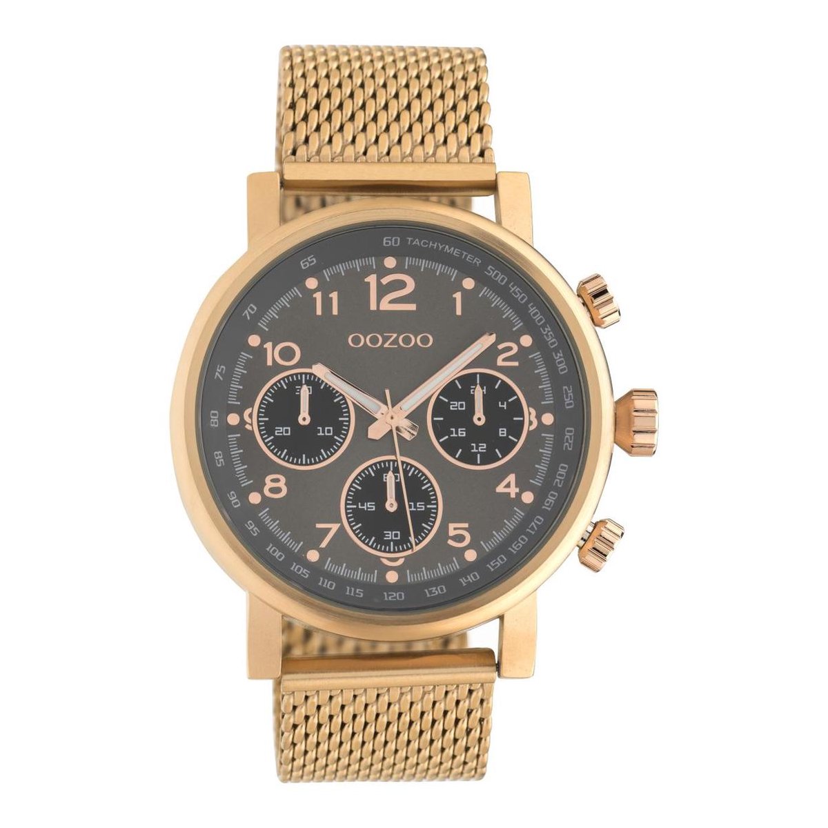 OOZOO Timepieces - rosé goudkleurige horloge met rosé goudkleurige metalen mesh armband - C10703 - Ø45