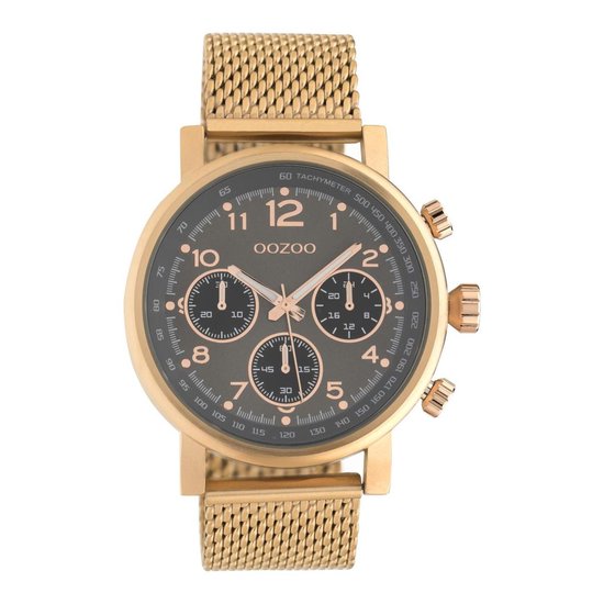 OOZOO Timepieces - rosé goudkleurige horloge met rosé goudkleurige metalen mesh armband - C10703 - Ø45