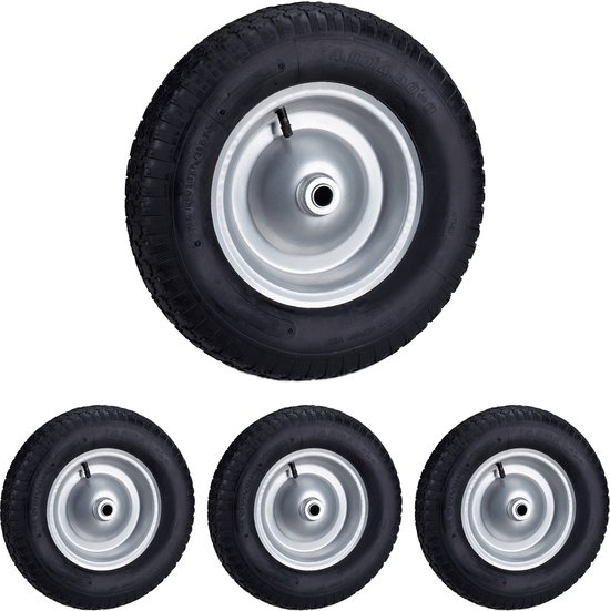 2x kruiwagenwiel 4.80 4.00-8, luchtband, stalen velg, met as, reservewiel kruiwagen, tot 120 kg, zwart/blauw