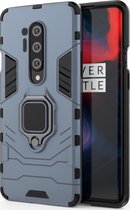 OnePlus 8 Pro Hoesje - Mobigear - Armor Ring Serie - Hard Kunststof Backcover - Blauw - Hoesje Geschikt Voor OnePlus 8 Pro