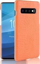 Samsung Galaxy S10 Hoesje - Mobigear - Croco Serie - Hard Kunststof Backcover - Oranje - Hoesje Geschikt Voor Samsung Galaxy S10