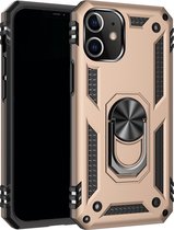 Apple iPhone 12 Pro Max Hoesje - Mobigear - Armor Ring Serie - Hard Kunststof Backcover - Goud - Hoesje Geschikt Voor Apple iPhone 12 Pro Max