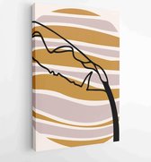 Botanical wall art vector set. Earth tone boho foliage line art drawing with abstract shape. 1 - Moderne schilderijen – Vertical – 1873829602 - 50*40 Vertical