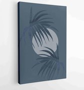 Palm leaves wall art vector set. Earth tone boho foliage line art drawing with abstract shape. 1 - Moderne schilderijen – Vertical – 1870932079 - 80*60 Vertical