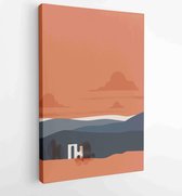 Mountain and landscape wall arts collection. Abstract art with land, desert, home, way, sun, sky. 2 - Moderne schilderijen – Vertical – 1870292338 - 40-30 Vertical