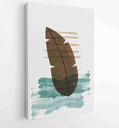 Botanical wall art vector set. Earth tone boho foliage line art drawing with abstract shape. 1 - Moderne schilderijen – Vertical – 1881805147 - 40-30 Vertical