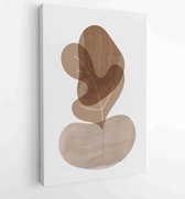 Botanical wall art vector set. Earth tone boho foliage line art drawing with abstract shape. 1 - Moderne schilderijen – Vertical – 1881805141 - 80*60 Vertical
