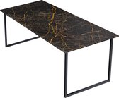 Marmeren Eettafel - Port Laurent Zwart Goud (U-poot) - 240 x 90 cm  - Gepolijst