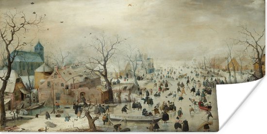 Poster Winterlandschap met ijsvermaak - Schilderij van Hendrik Avercamp - 90x60 cm