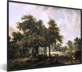 Fotolijst incl. Poster - Boslandschap met boerenhoeven - schilderij van Meindert Hobbema - 80x60 cm - Posterlijst