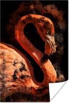 Portrait d'un flamant rose peint sur fond noir 80x120 cm
