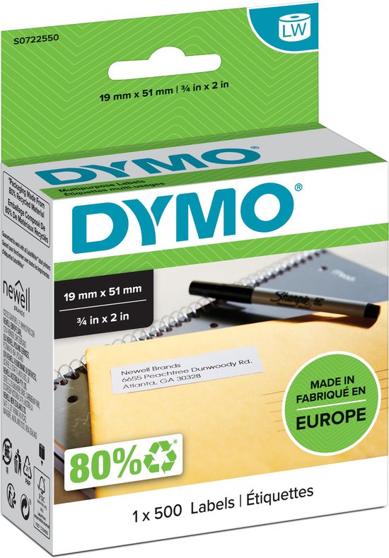 Dymo Verwijderbaar Etiket 19 x 51 mm 500 stuks