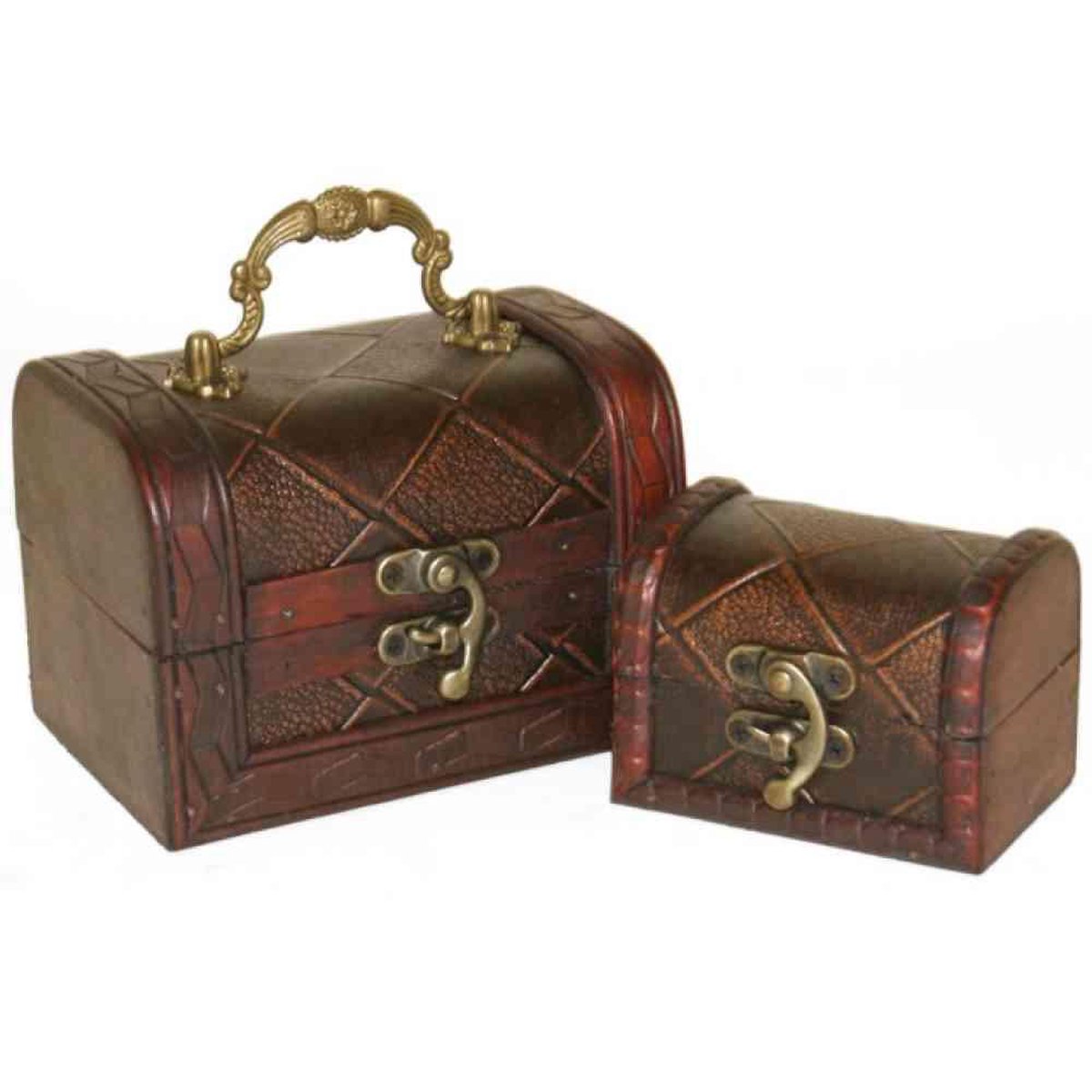 Something Different Decoratieve opbergdoos Diamond Bruin - MINI SCHATKIST - set van 2 - (bxhxd) ca. 13cm x 10cm x 9cm / 9cm x 6cm x 6cm