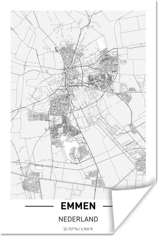 Poster Stadskaart Emmen - 20x30 cm - Plattegrond