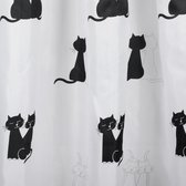 Differnz Douchegordijn Cats – 180 x 200 cm – Verzwaard – 100% Polyester – Wit/Zwart