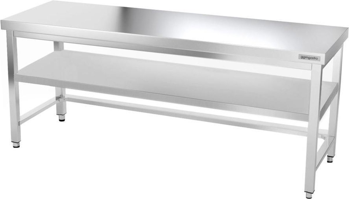 Werktafel van roestvrij staal met rugleuning, keukenwerkblad Werktafel van roestvrij staal met rugleuning, keukenwerkblad