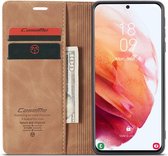 Retro Wallet Slim Case - Étui de téléphone - Étui portefeuille pour Samsung Galaxy S21 - Marron clair
