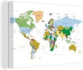 Canvas Wereldkaart - 150x100 - Wanddecoratie Wereldkaart - Aarde - Kleuren
