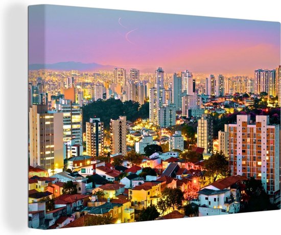 Canvas Schilderij Een kleurrijke zonsondergang over de stad São Paulo in Brazilië - 120x80 cm - Wanddecoratie