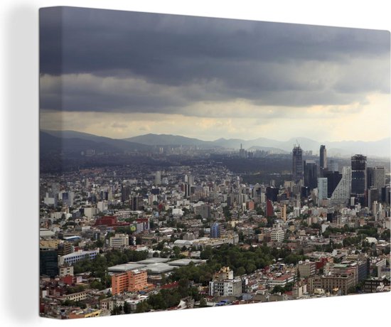 Canvas Schilderij Donkere wolken boven de miljoenenstad Mexico-stad - 60x40 cm - Wanddecoratie