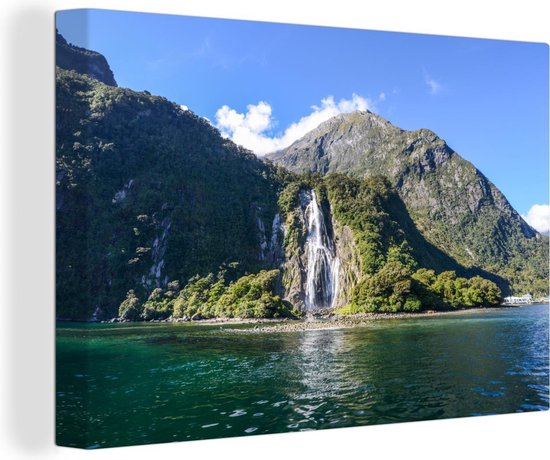 Watervallen bij Nationaal park Fiordland in Nieuw-Zeeland Canvas 120x80 cm - Foto print op Canvas schilderij (Wanddecoratie woonkamer / slaapkamer)