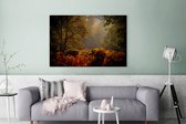Canvas Schilderij Mist in het Nationaal park New Forest in Engeland - 140x90 cm - Wanddecoratie
