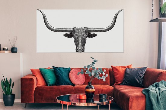 Illustration d'une ligne de la toile Texas Longhorn 160x80 cm - Tirage photo sur toile (Décoration murale salon / chambre) / Peintures sur toile Animaux de la ferme