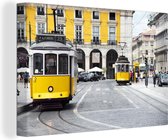 Les deux tramways jaunes au centre de Lisbonne toile 120x80 cm - Tirage photo sur toile (décoration murale salon / chambre)
