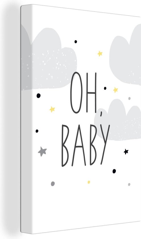 Canvas Schilderij Illustratie met de quote Oh, baby, sterren en wolken - 60x90 cm - Wanddecoratie