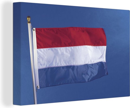 Canvas Schilderij Vlag van Luxemburg in de blauwe lucht - 60x40 cm - Wanddecoratie