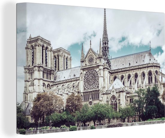 Canvas schilderij 180x120 cm - Wanddecoratie Uitzicht op de kathedraal Notre-Dame in Parijs - Muurdecoratie woonkamer - Slaapkamer decoratie - Kamer accessoires - Schilderijen