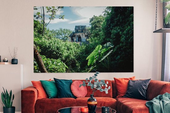 Jungle ruin in Palenque Mexico Canvas 180x120 cm - Tirage photo sur toile (Décoration murale salon / chambre) XXL / Groot format!