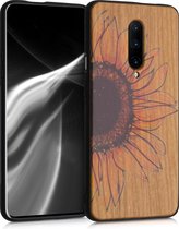 kwmobile telefoonhoesje compatibel met OnePlus 7 Pro - Hoesje met bumper in geel / donkerbruin / lichtbruin - kersenhout - Wood Sunflower design