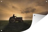 Affiche de jardin Agriculteurs - Agriculteur chevauchant un tracteur au lever du soleil Affiche de jardin toile lâche 60x40 cm - Toile de jardin/Toile d'extérieur/ Peintures pour l'extérieur (décoration de jardin)